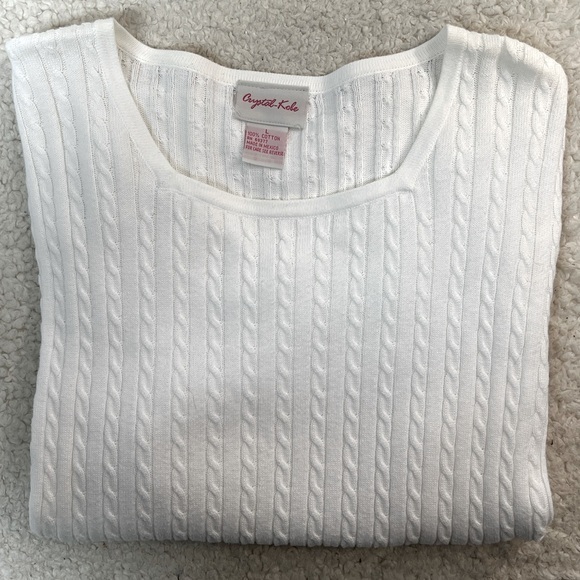 Crystal Kobe Sweaters - Crystal Kobe White Crewneck Cable Knit 100% Cotton Sweater Size: Large